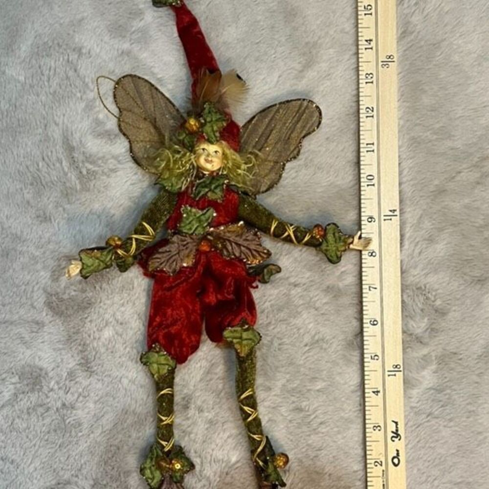 Katherine’s Collection Woodland Fairy Ornament 15” Winged Elf Red Velvet Ivy Lea
